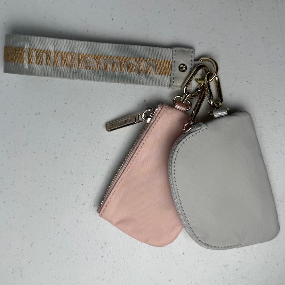 Lululemon Dual Pouch Wristlet Vapor Gold Bone Gray Pink - Picture 2 of 3